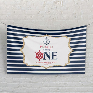 Nautic Navy Blue ONE Erstes 1. Geburtstag Party Banner