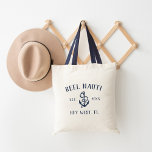 Nautic Navy Blue Rustic Anchor | Ihr Bootname Tragetasche<br><div class="desc">Tasche Ihrer Bootsausrüstung mit dieser phantastischen personalisierten Tasche,  die Sie leicht mit Ihrem Bootsnamen anpassen können! Die klassische nautische Konstruktion beinhaltet den Namen Ihres Bootes,  das Jahr,  in dem Sie sich niedergelassen haben,  und die Schiffsregistrierung in rustikalen marineblauen Schriftzeichen mit einer Ankerdarstellung in der Mitte.</div>