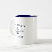 Nautic Navy Blue Rustic Anchor | Ihr Bootname Zweifarbige Tasse (Vorderseite Links)