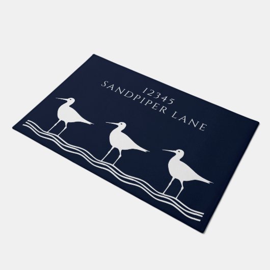 Nautic Navy Blue Sandpipers-Adresse Fußmatte (Schrägansicht)