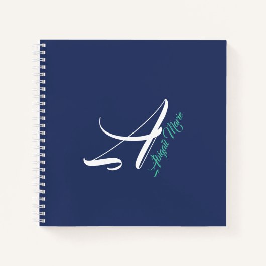 Nautic Navy Blue & Sea Green Monogram Sketchbook Notizblock (Vorderseite)