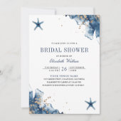 Nautic Navy Blue Starfish Foto Brautparty Einladung (Vorderseite)