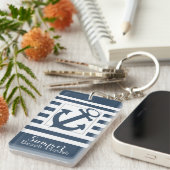 Nautic Navy Blue Stripe Beach House Schlüsselanhänger (Vorderseite rechts)