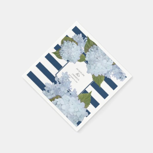 Nautic Navy Blue Striped Hydrangea Floral Serviette (Ecke)