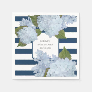 Nautic Navy Blue Striped Hydrangea Floral Serviette