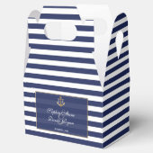 Nautic Navy Blue Stripes Gold Anker Hochzeit Geschenkschachtel (Geöffnet)