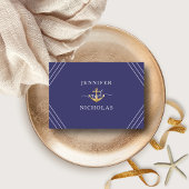Nautic Navy Blue Stripes Gold Anker Hochzeit RSVP Karte