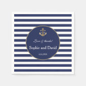 Nautic Navy Blue Stripes Gold Anker Hochzeit Serviette (Vorderseite)