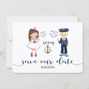 Nautic Navy Blue Stripes Gold Save the Date