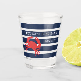 Nautic Navy Blue Stripes Red Crab Boat Name Schnapsglas