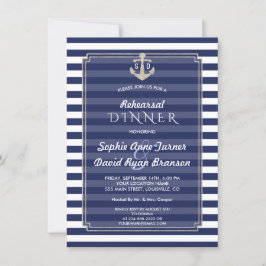 Nautic Navy Blue Stripes Silver PROBE DINNER Einladung