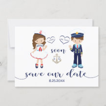 Nautic Navy Blue Stripes Silver Save the Date