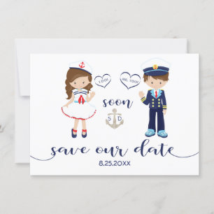 Nautic Navy Blue Stripes Silver Save the Date