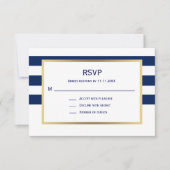 Nautic Navy Blue Stripes UAWG Wedding RSVP Karte (Vorderseite)