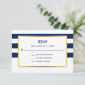 Nautic Navy Blue Stripes UAWG Wedding RSVP Karte (Stehend Vorderseite)