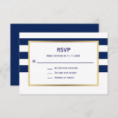Nautic Navy Blue Stripes UAWG Wedding RSVP Karte (Vorne/Hinten)