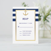 Nautic Navy Blue Stripes UAWG Wedding RSVP Karte (Stehend Vorderseite)