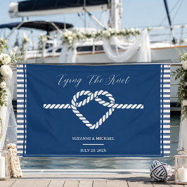 Nautic Navy Blue Tying Stripes Wedding Banner