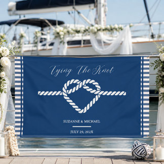 Nautic Navy Blue Tying Stripes Wedding Banner