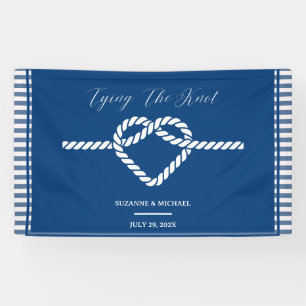 Nautic Navy Blue Tying Stripes Wedding Banner