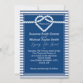 Nautic Navy Blue Tying Stripes Wedding Einladung (Vorderseite)