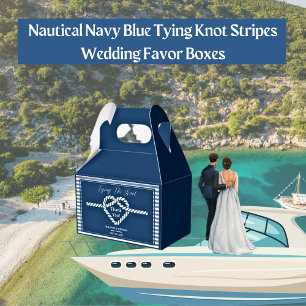 Nautic Navy Blue Tying Stripes Wedding Geschenkschachtel