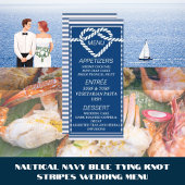 Nautic Navy Blue Tying Stripes Wedding Menükarte