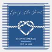 Nautic Navy Blue Tying Stripes Wedding Quadratischer Aufkleber (Vorderseite)