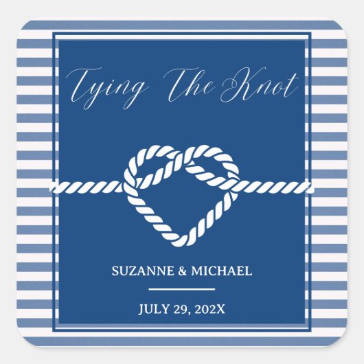 Nautic Navy Blue Tying Stripes Wedding Quadratischer Aufkleber (Vorderseite)