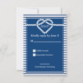Nautic Navy Blue Tying Stripes Wedding RSVP Karte