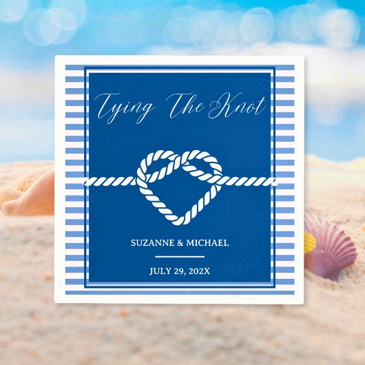 Nautic Navy Blue Tying Stripes Wedding Serviette