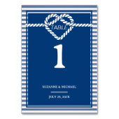 Nautic Navy Blue Tying Stripes Wedding Tischnummer (Vorderseite)