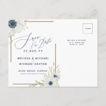 Nautic Navy Blue und White Save the Date Announ
