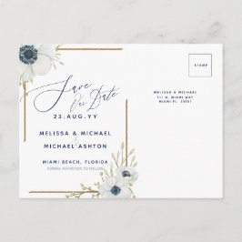 Nautic Navy Blue und White Save the Date Announ Ankündigungspostkarte