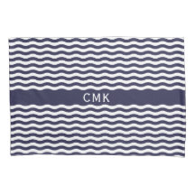 Nautic Navy Blue Waves Chic Beach House Monogram