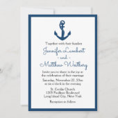Nautic Navy Blue Wedding Anchor Sailor Beach Einladung (Vorderseite)