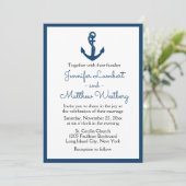 Nautic Navy Blue Wedding Anchor Sailor Beach Einladung (Stehend Vorderseite)