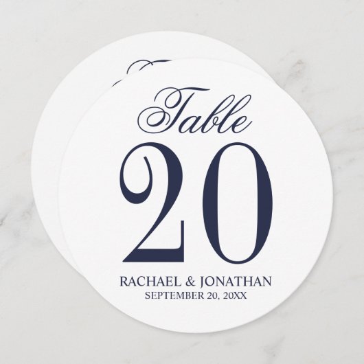 Nautic Navy Blue Wedding Circle Tischnummer (Vorne/Hinten)