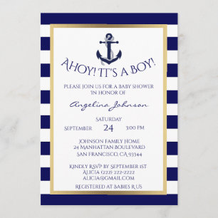 Nautic Navy Blue/White BOY Baby Showrooms lädt ein Einladung