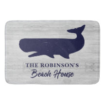 Nautic Navy Blue White Family Name Rustic Whale