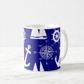 Nautic Navy Blue White Pattern Kaffeetasse (VorderseiteRechts)