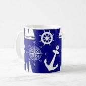 Nautic Navy Blue White Pattern Kaffeetasse (Vorderseite Links)