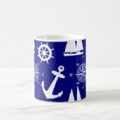 Nautic Navy Blue White Pattern Kaffeetasse (Mittel)