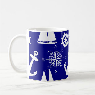 Nautic Navy Blue White Pattern Kaffeetasse