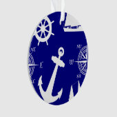 Nautic Navy Blue White Pattern Ornament (Vorderseite)