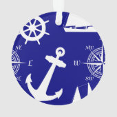 Nautic Navy Blue White Pattern Ornament (Rückseite)