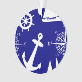 Nautic Navy Blue White Pattern Ornament (Vorderseite)