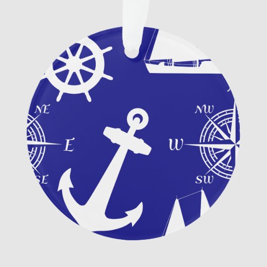 Nautic Navy Blue White Pattern Ornament (Vorderseite)