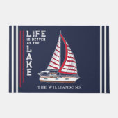 Nautic Navy Blue White Red Sail Boat Lake House Fußmatte (Vorderseite)