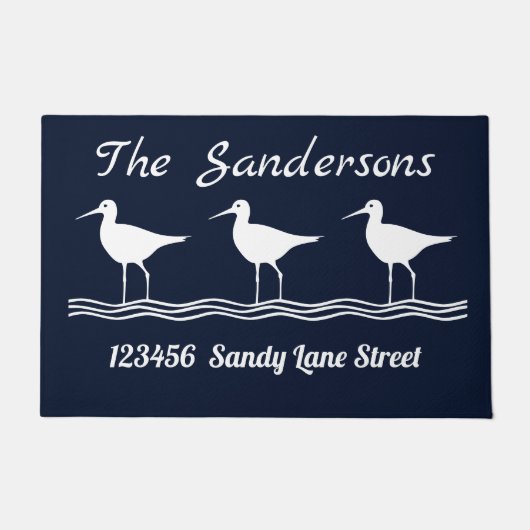 Nautic Navy Blue White Sandpipers Doormat Fußmatte (Vorderseite)
